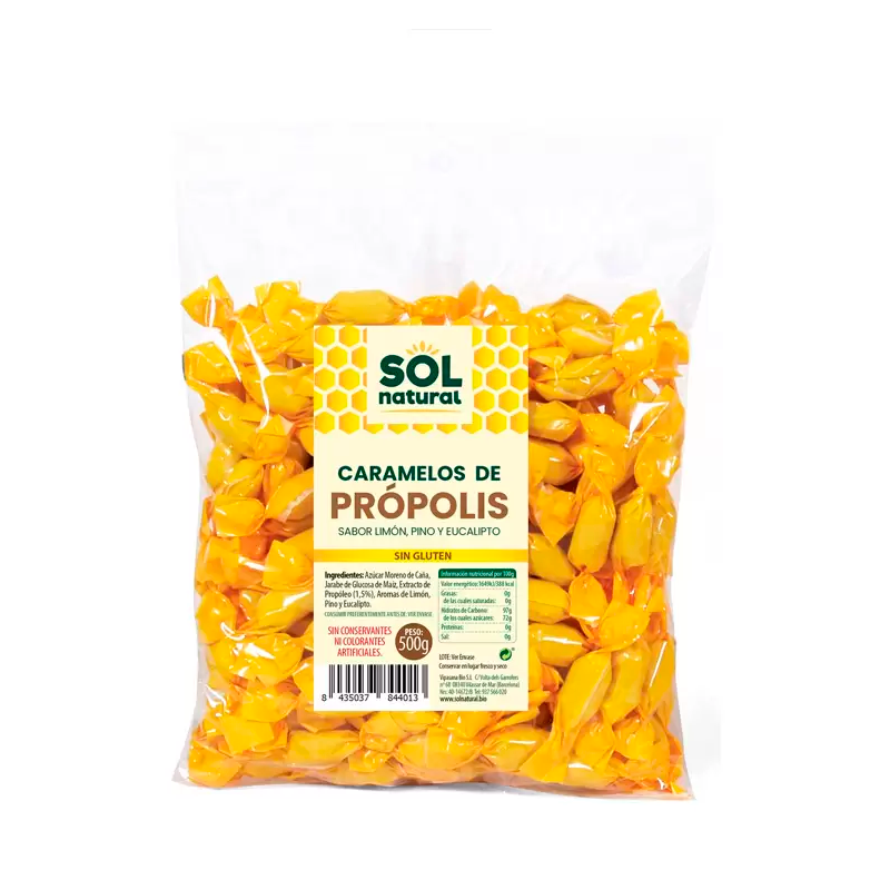 CARAMELOS DE PRÓPOLIS, CON EUCALIPTO, PINO Y LIMÓN 500 GR DE SOLNATURAL