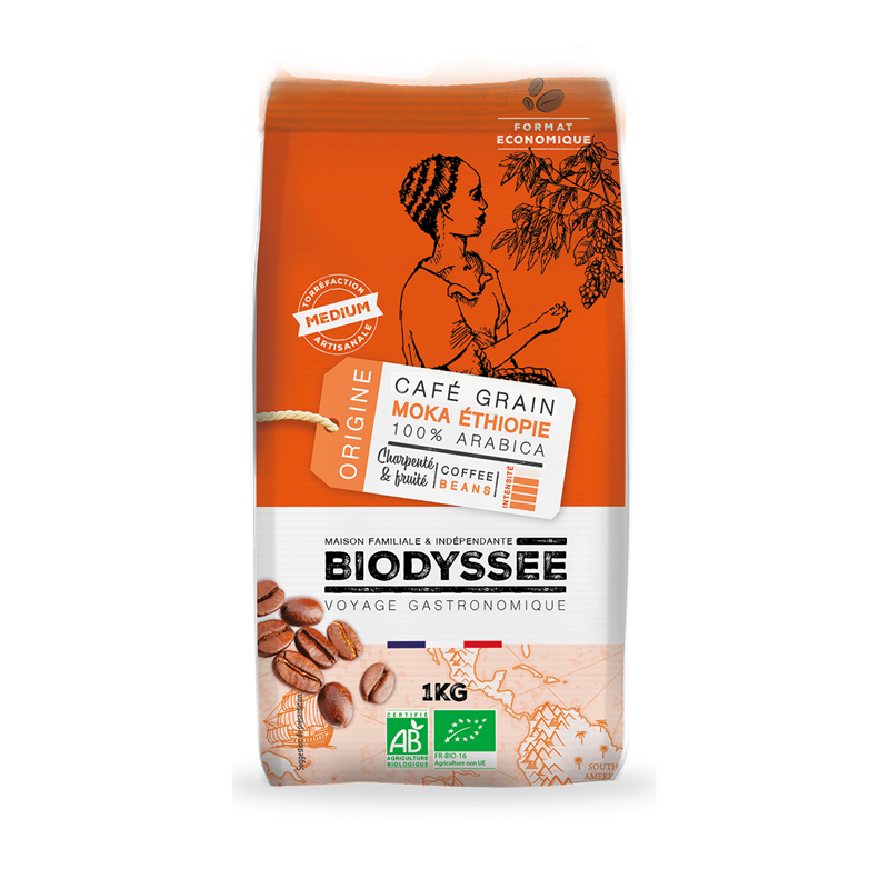 CAFE EN GRANO ORIGEN MOKA ETIOPIA100% ARABICA BIO 1 Kg (BIODYSSEE) A