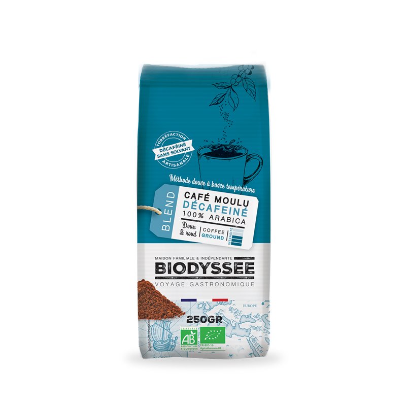 CAFE MOLIDO DESCAFEINADO 100% ARABICA BIO 250G (BIODYSSEE) A