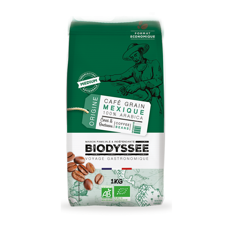 CAFE EN GRANO MEXICO 100% ARABICA BIO 1 Kg (BIODYSSEE)