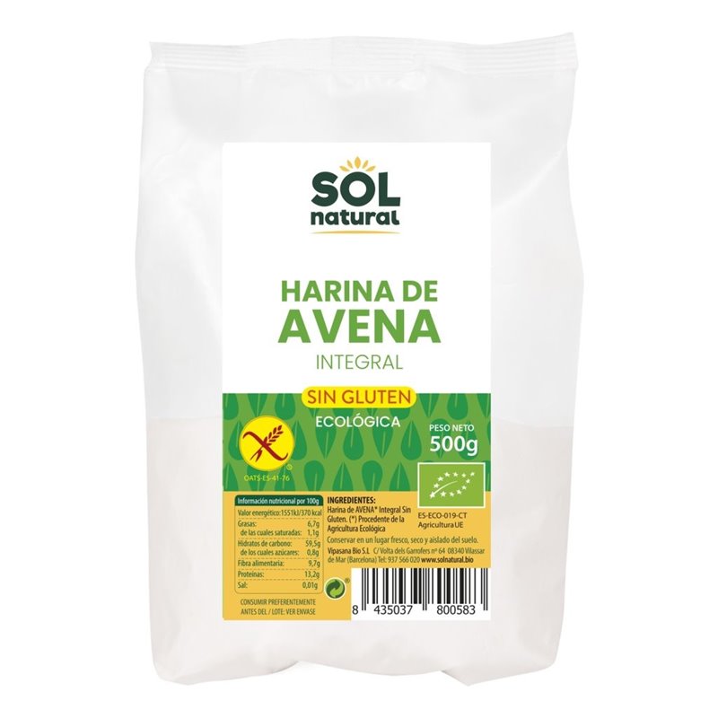 HARINA DE AVENA SIN GLUTEN 500 GR DE SOLNATURAL