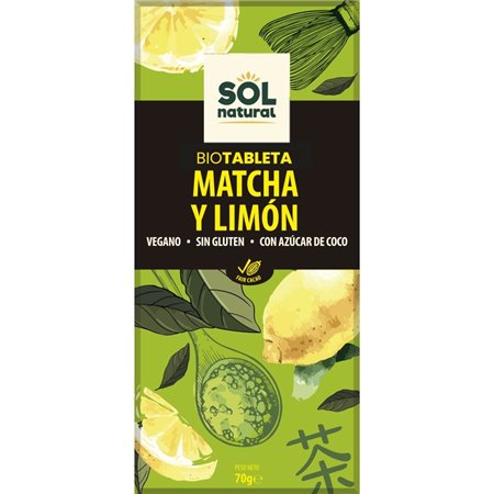 CHOCOLATE MATCHA LIMÓN SIN GLUTEN 70 GR BIO DE SOLNATURAL