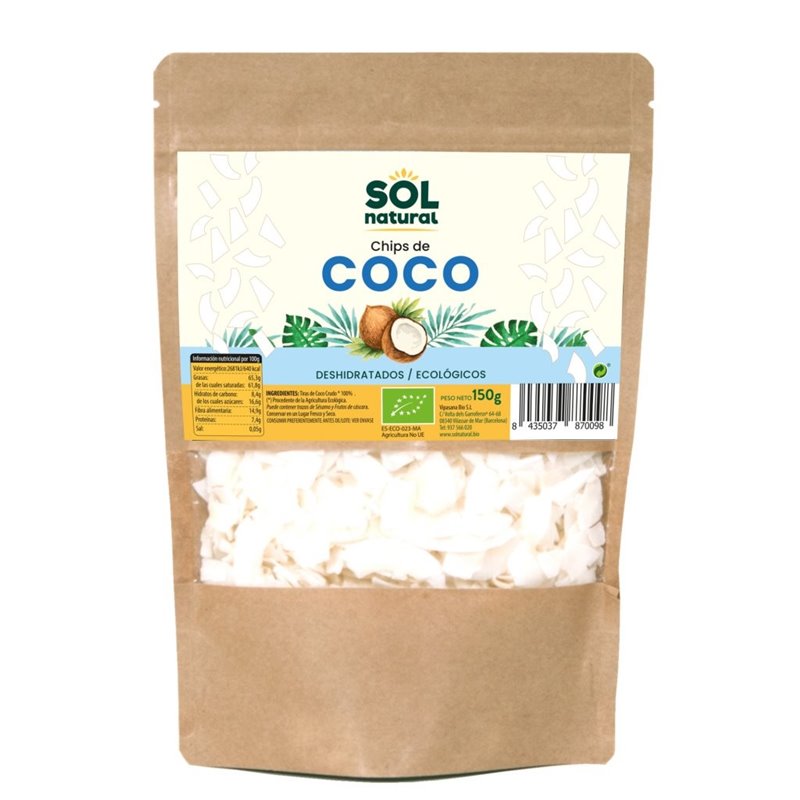 CHIPS DE COCO CRUDO DESHIDRATADO 150 GR BIO DE SOLNATURAL