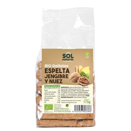 GALLETA BIO DE ESPELTA JENGIBRE Y NUECES BIO 175 GR DE SOLNATURAL
