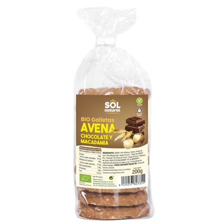 GALLETA BIO DE AVENA CON CHOCOLATE Y MACADAMIA BIO 200 GR DE SOLNATURAL