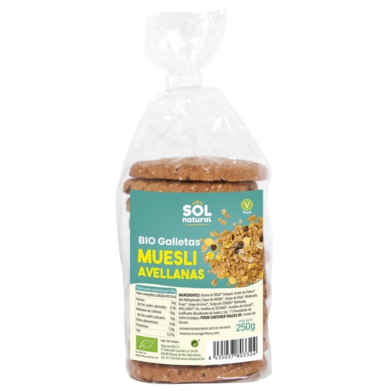 GALLETA BIO DE MUESLI CON AVELLANAS BIO 250 GR DE SOLNATURAL