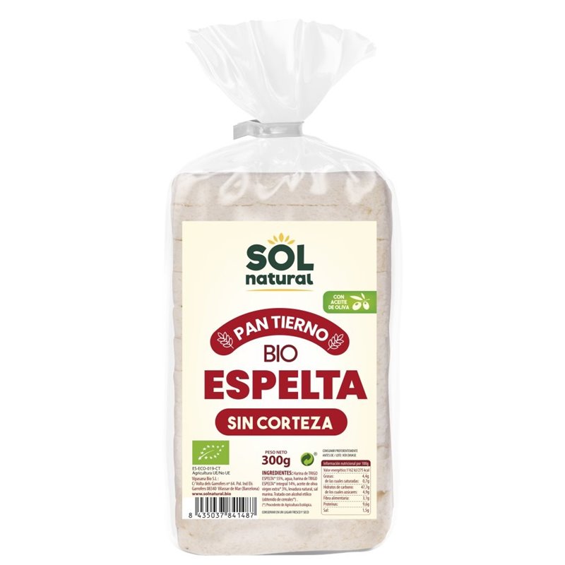 PAN DE MOLDE TIERNO DE ESPELTA SIN CORTEZA DE 300 GR DE SOLNATURAL