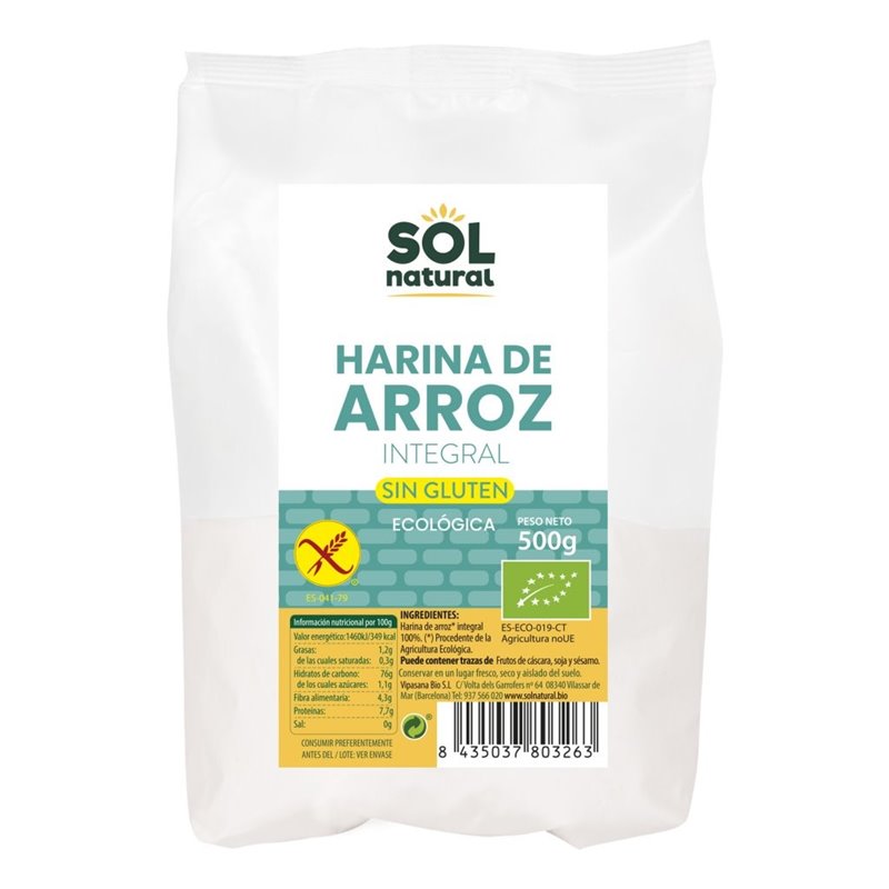 HARINA DE ARROZ INTEGRAL SIN GLUTEN BIO 500 GR DE SOLNATURAL