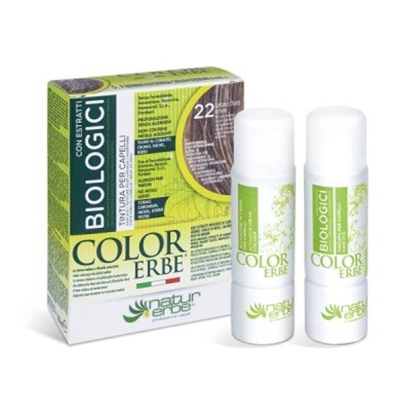 BIO COLOR ERBE Nº 22 CASTAÑO CLARO CENIZA NATURAL 130 ML DE BIO NATUR ERBE