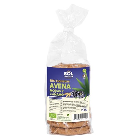 GALLETA BIO DE AVENA CON MORAS Y CÁÑAMO BIO 200 GR DE SOLNATURAL