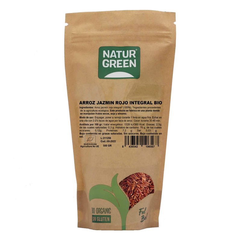 ARROZ JAZMÍN ROJO INTEGRAL SIN GLUTEN 500 GR DE NATURGREEN