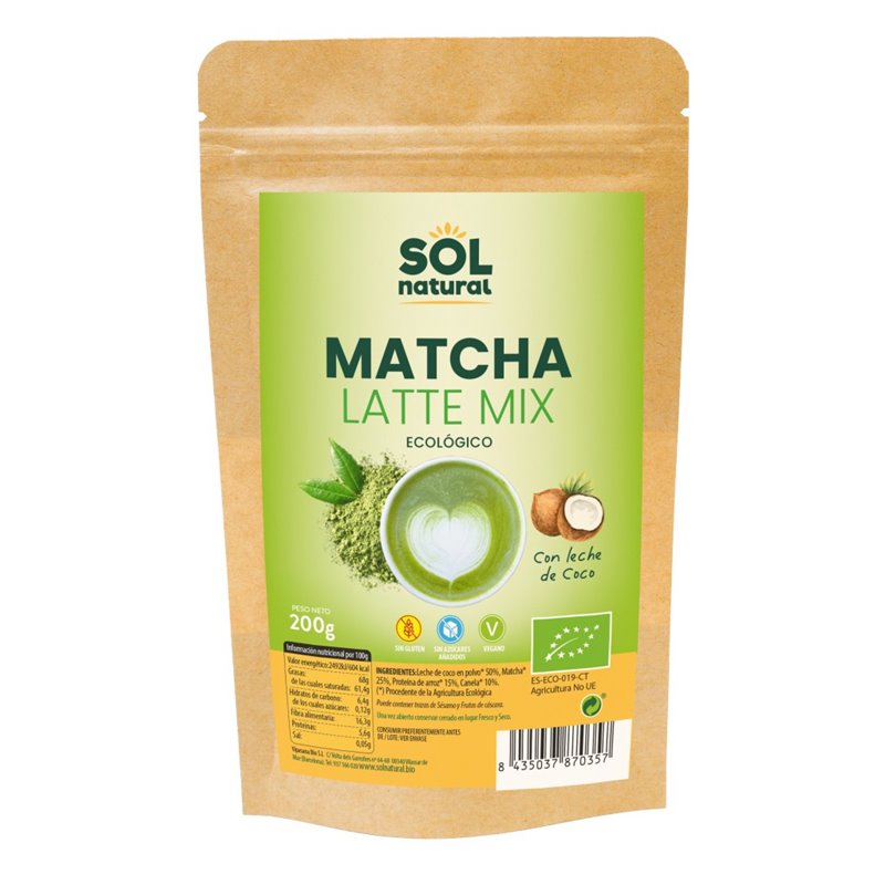BEBIDA VEGETAL MATCHA LATTE MIX COCO SIN GLUTEN DOYPACK 200GR BIO DE SOLNATURAL 