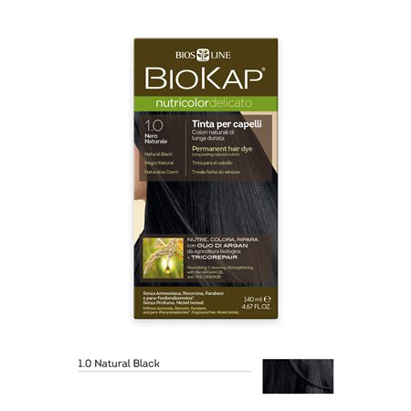 TINTE PERMANENTE BIOKAP DELICATO 1.0 NEGRO NATURAL 140 ML