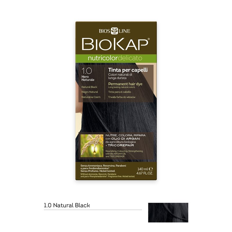 TINTE PERMANENTE BIOKAP DELICATO 1.0 NEGRO NATURAL 140 ML
