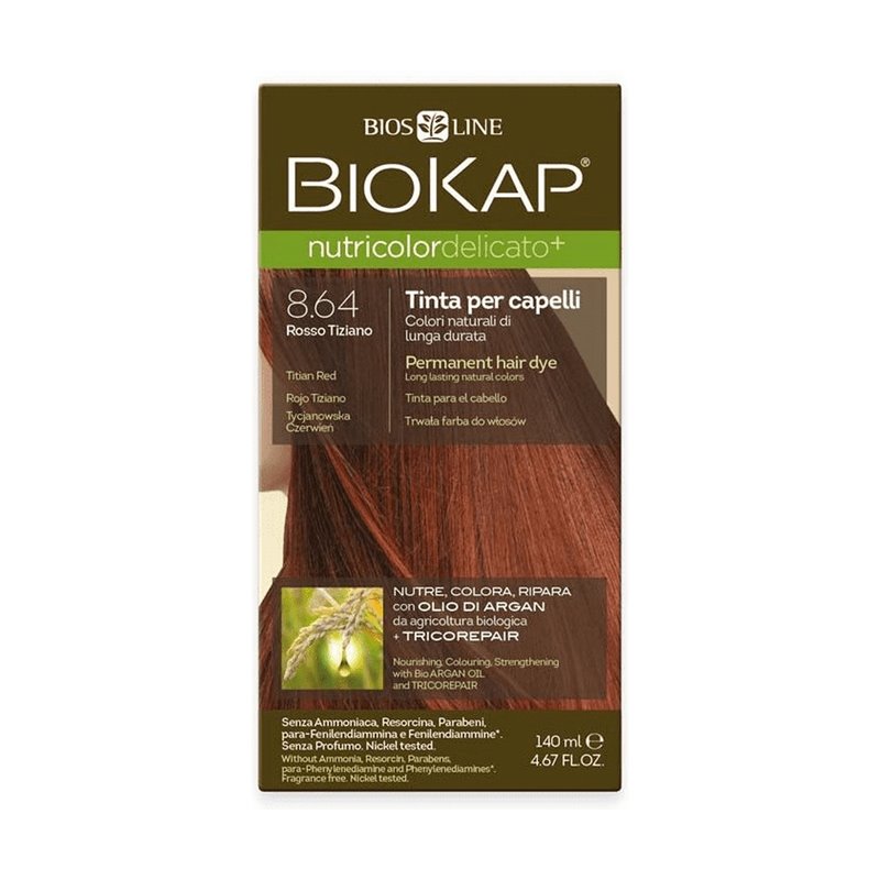TINTE PERMANENTE BIOKAP DELICATO 8.64 ROJO TIZIANO 140 ML