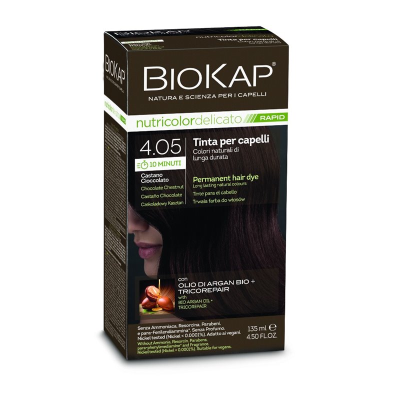 TINTE PERMANENTE BIOKAP RAPID (10 MINUTOS) 4.05 CASTAÑO CHOCOLATE 135 ML