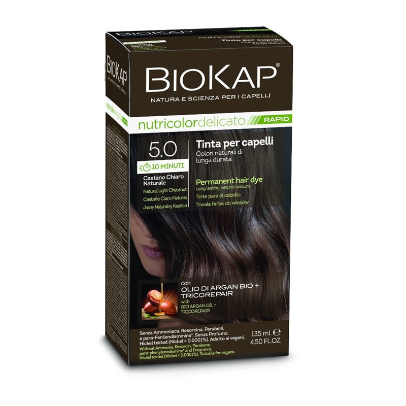 TINTE PERMANENTE BIOKAP RAPID (10 MINUTOS) 5.0 CASTAÑO CLARO NATURAL 135 ML