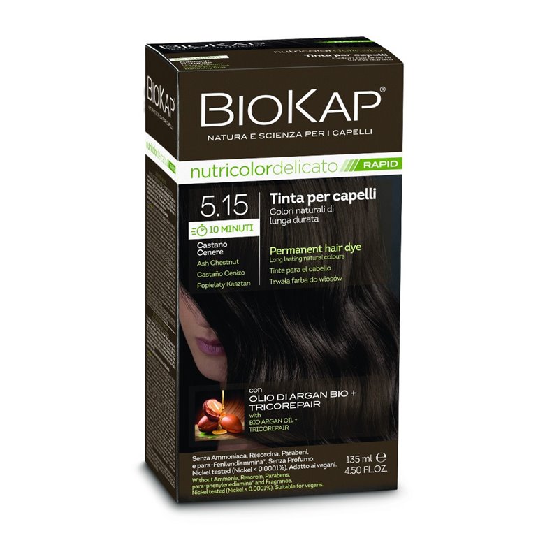 TINTE PERMANENTE BIOKAP RAPID (10 MINUTOS) 5.15 CASTAÑO CENIZO 135 ML