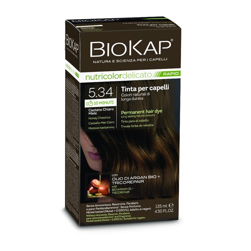 TINTE PERMANENTE BIOKAP RAPID (10 MINUTOS) 5.34 CASTAÑO MIEL CLARO 135 ML