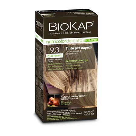 TINTE PERMANENTE BIOKAP RAPID (10 MINUTOS) 9.3 RUBIO MUY CLARO DORADO 135 ML