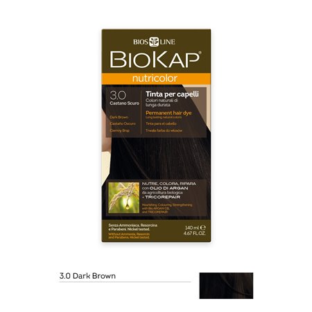 TINTE PERMANENTE BIOKAP NUTRICOLOR 3.0 CASTAÑO OSCURO 140 ML