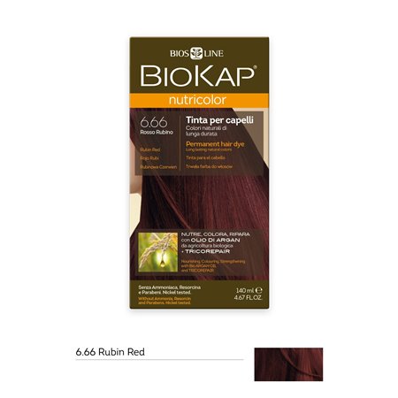 TINTE PERMANENTE BIOKAP NUTRICOLOR 6.66 ROJO RUBI 140 ML