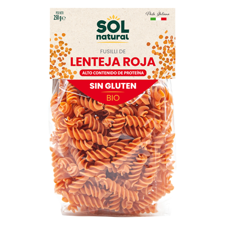 FUSILLI DE LENTEJA ROJA SIN GLUTEN 250 GR BIO DE SOLNATURAL