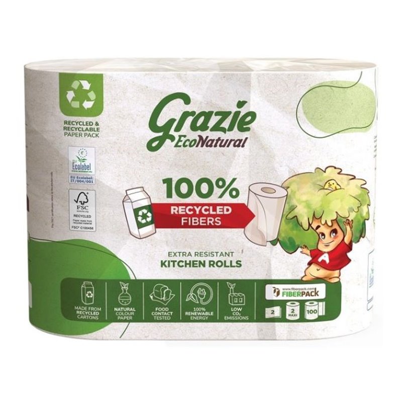 PAPEL DE COCINA DOBLE CAPA 2 ROLLOS DE GRAZIE ECONATURAL