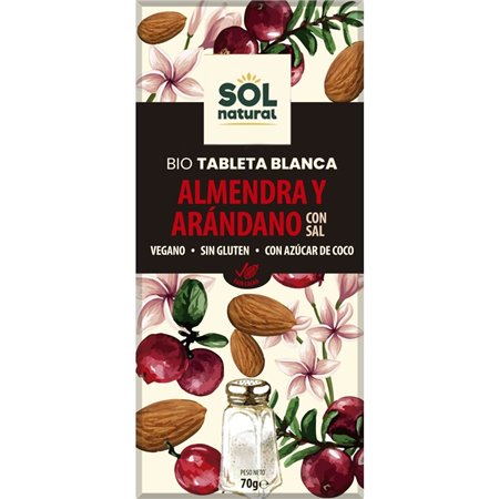 CHOCOLATE BLANCO ALMENDRA Y ARÁNDANO SIN GLUTEN 70 GR BIO DE SOLNATURAL