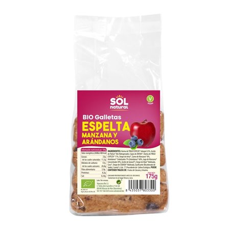 GALLETA BIO DE ESPELTA MANZANA-ARANDANOS BIO 175 GR DE SOLNATURAL