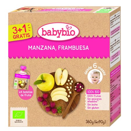 BABYBIO MANZANA FRAMBUESA (4X90gr) 360GR (A)