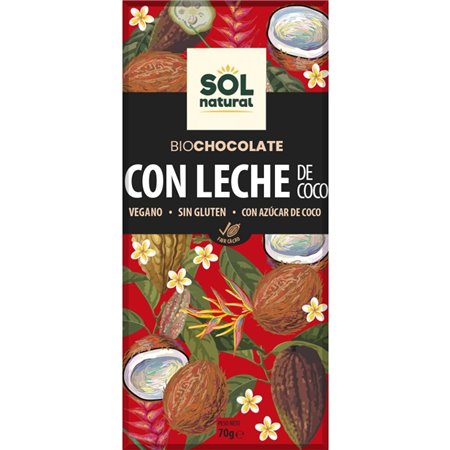 CHOCOLATE CON LECHE DE COCO SIN GLUTÉN VEGANO 70 GR BIO DE SOLNATURAL