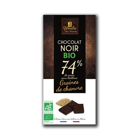CHOCOLATE NEGRO 74% CON CAÑAMO 100 GR BIO DE MOULIN DES MOINES
