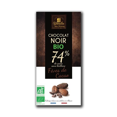 CHOCOLATE NEGRO 74% CON HABAS DE CACAO 100 GR BIO DE MOULIN DES MOINES